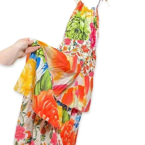 NWT Farm Rio White Mixed Prints Tiered Maxi Dress Tropical Cotton Size Small - Picture 10 of 13